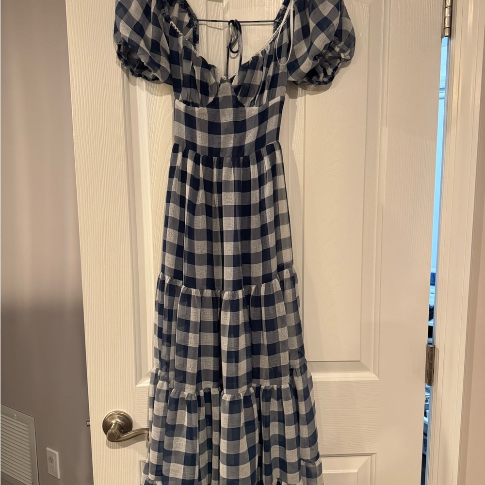Vici Blue Gingham Cutout Midi Dress - Picture 4 of 5